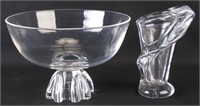 Sevres Crystal Vase and Steuben Pedestal Bowl