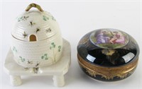 Belleek Porcelain Honey Jar and Porcelain Box