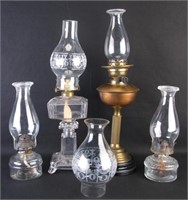 Four Glass and Metal Oil Lamps