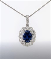 14K White Gold Sapphire, Diamond Necklace
