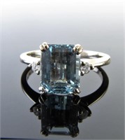 14K White Gold Aquamarine, Diamond Ring