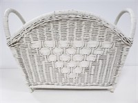 White wicker magazine rack basket