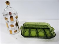 Ancher Hocking glass tower set and glass tray