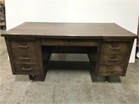 Old mid century industrial wood desk