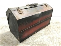 Old flip top metal tool box chest w/ contents