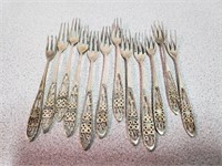 12 ornate vintage crab forks