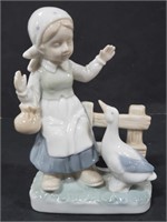 Global art porcelain girl and duck figure