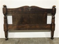 Rustic weathered wood bed footboard