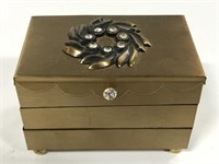 Small vintage metal jewelry box w/ contents