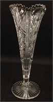 14" Trumpet Cut Glass Vase Hobstar Sunburst