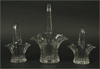 3 Collectible Glass Baskets with Handles