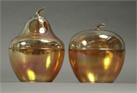 Iridescent Amber Glass Candy Dishes with Lids
