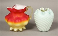 Vintage Milk Glass & Red - Orange Miniature Vases