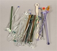34 Assorted Metal, Plastic & Glass Drink Stirrers