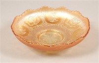 Vintage Iridescent Amber Carnival Glass Bowl