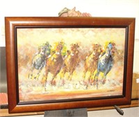 Framed Horseracing Oil Painting 42"x31'