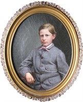Unsigned Antique 14x11 Oval O/C Portrait of Boy