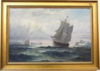 Hugo Brunquist 16x24 O/C Sailing Ships