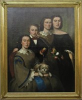English Antique 50x40 O/C Family Portrait