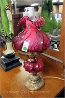 Pair Cranberry Parlor Lamps:
