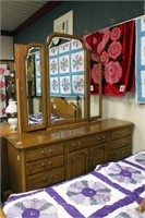 Thomasville Oak Triple Dresser w/3 Section Mirror