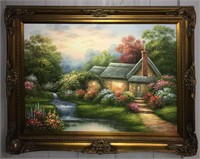 C. Jaffey Oil On Canvas Cottage Scene Painting