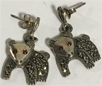 Sterling Silver, Marcasite & Garnet Bear Earrings