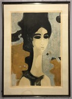 Signed Minaux Lithograph Portrait Of Lady