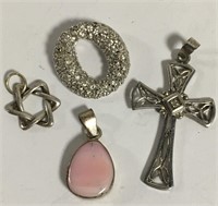 Group Of 4 Sterling Silver Pendants