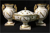 French Hand Painted Porcelain Tureen & Vases