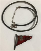 Sterling & Leather Cord Necklace, Chicago Pendant