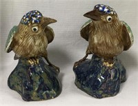 Pair Of Stoneware Glazed Bird Figurines