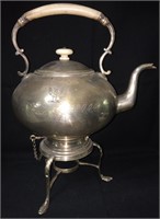 Silver Plate Tea Pot On Warming Stand, Bone Handle