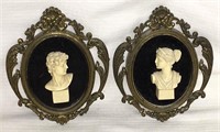 Pair Of Molded Headbusts In Brass Frames