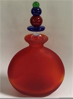 Red Glass Bottle With Colored Glass Stopper