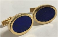 Pair Of 14k Gold Avedon Blue Lapis Cuff Links