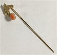 10k Gold Horse Stick Pin With Coral