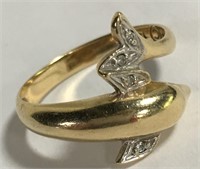 14k Gold And Diamond Dolphin Ring