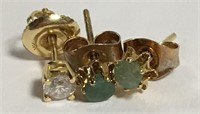 Group Of 14k Gold Earrings, Emerald, Diamond