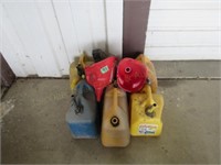 (6) Plastic Fuel Cans, (3) Funnels