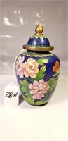 Cloisonne Jar w/ Lid Blue Floral 6 1/4"T