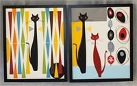 Set Of 2 Abstract Cats On Canvas
