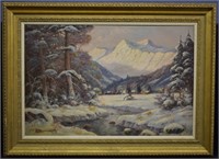 Arthur Meltzer Winter Mountain Landscape Oil On