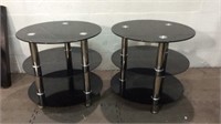 Pair of Black Glass and Chrome Side Tables K9C