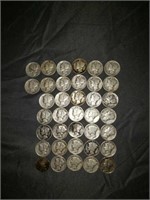 37 silver mercury dimes various years