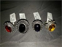 Garnet, black onyx, Amethyst, Citrine Rings