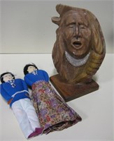 10" Alabaster Statue & 2 NA Dolls