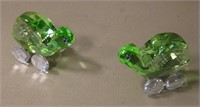 2 Vintage Rolling Swarovski Green Crystal Turtles