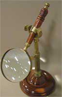 Vintage Mounted Magnifying Glass w/ Wood Base
