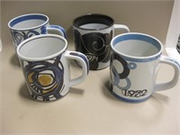 Lot Of 4 MCM Mugs w/ Sterling Silver Bottoms